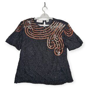Lawrence Kazar | Beaded Top | Women's | Large | Black | Sequined Silk